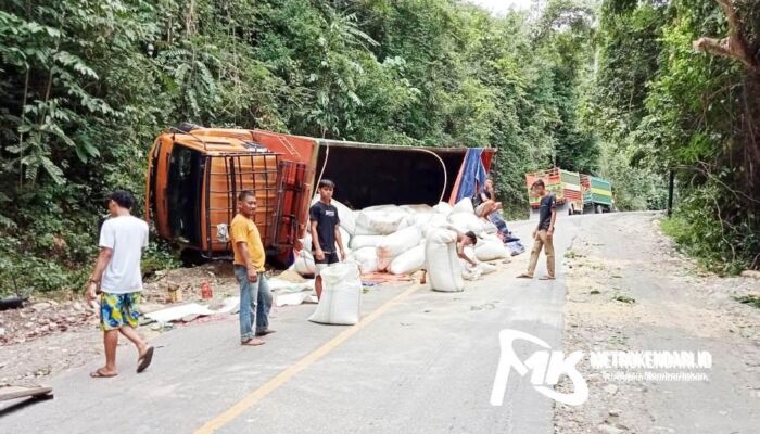 Rem Blong, Truk Pengangkut Padi Terbalik di Kolaka Utara