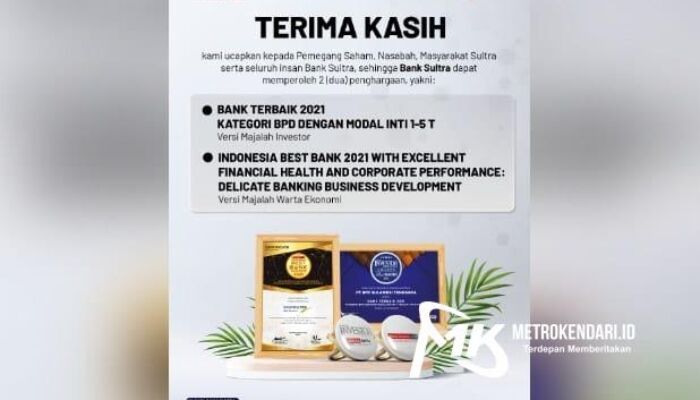 Bank Sultra Kembali Raih Dua Penghargaan Kategori Bank Terbaik 2021