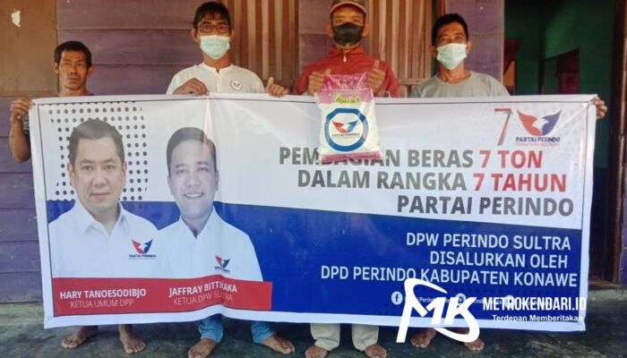 HUT ke-7, DPW Perindo Sultra Salurkan Bantuan 7 Ton Beras Untuk Warga Kurang Mampu