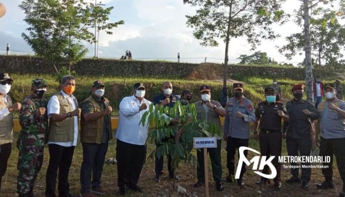 Cegah Banjir, Pemprov Sultra Bersama BPBD Tanam Pohon di Kolam Retensi Boulevard Kendari