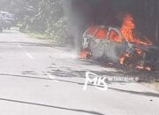 Tragis! Mobil Xenia Ludes Terbakar Usai Tabrak Pohon di Kendari