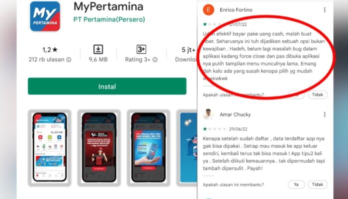 Aplikasi MyPertamina Diserbu Ulasan Negatif Pengguna, Hingga Rating Bintang Satu di Playstore