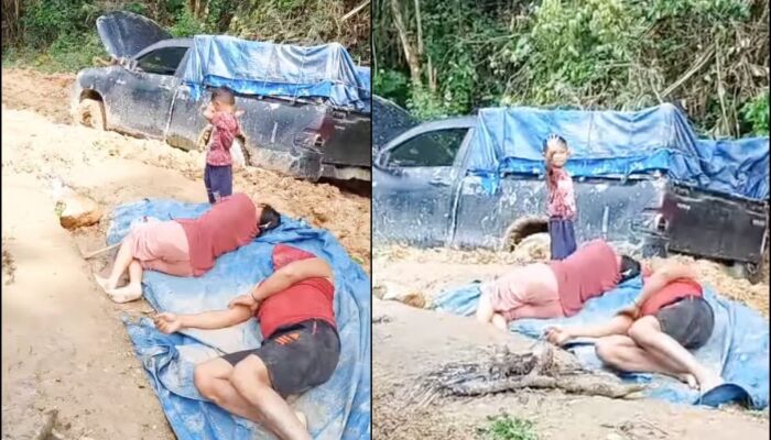 Kasihan, Suami Istri Tidur di Jalan Akibat Mobil Mogok di Jalan Rusak Latoma Konawe