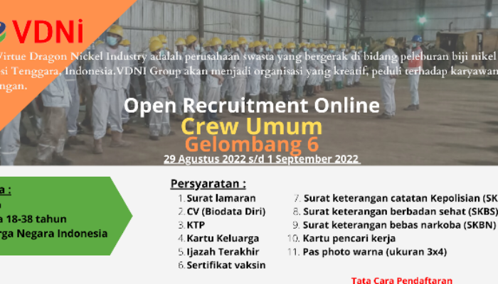 Lowongan Kerja Terbaru PT VDNI Bagian Crew Umum, Cek Syarat dan Link Daftarnya