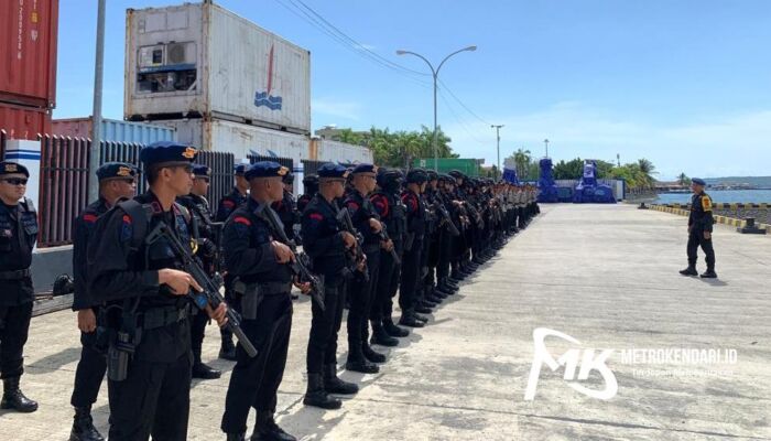 Amankan Kunjungan Jokowi, 1 Kompi Pasukan Brimob Polda Sultra Tiba di Baubau