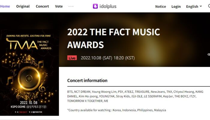 Link Live Streaming Nonton Gratis TMA The Fact Music Awards 2022