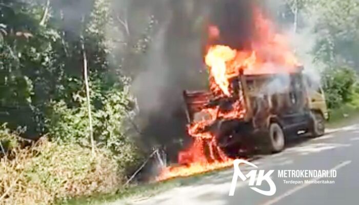 Truk Dinas PU Ludes Terbakar di Jalan Trans-Sulawesi Konawe, Sopirnya Kabur