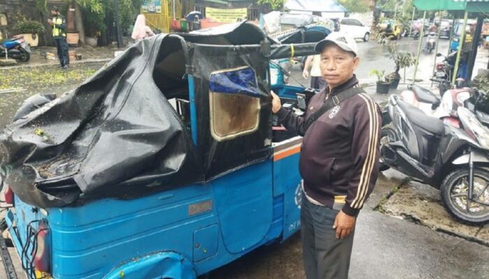 Sebuah Pohon di Taman Sari Jakarta Barat Tumbang dan Timpa Bajaj Hingga Ringsek