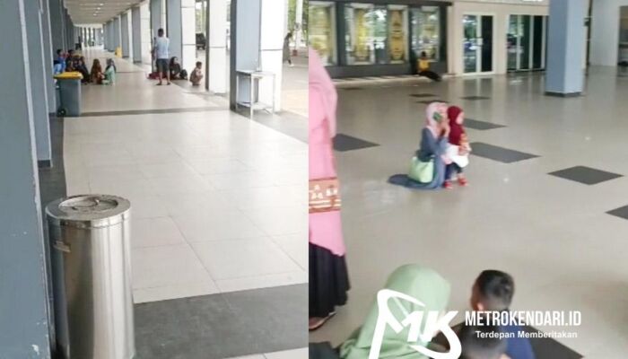 Tidak Ada Kursi, Calon Penumpang Terpaksa Melantai di Bandara Halu Oleo