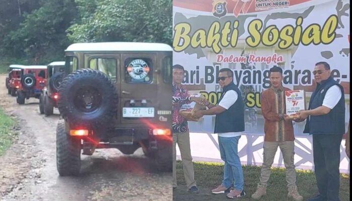 HUT Bhayangkara ke 77, Polda Sultra Gelar Offroad Sambil Bagi Sembako di Pelosok Desa