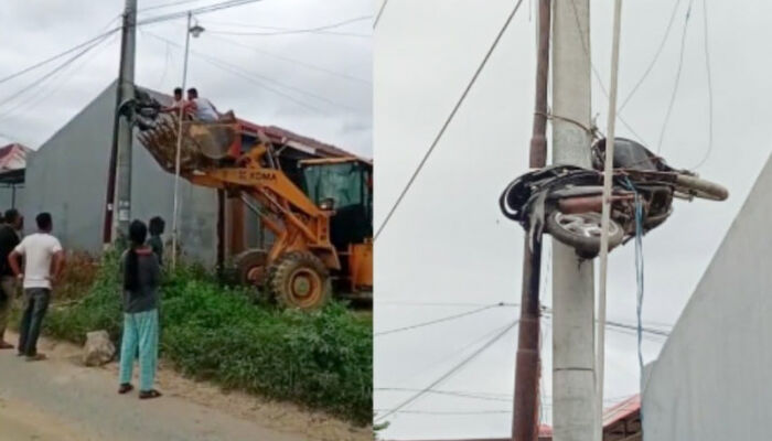 Motor Pencuri Digantung di Tiang Listrik Usai Kepergok Warga di Kendari