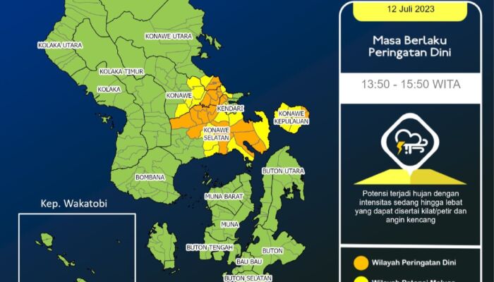 Prakiraan Cuaca Sultra Hari Ini, BMKG: Waspada Hujan Petir Disertai Angin Kencang