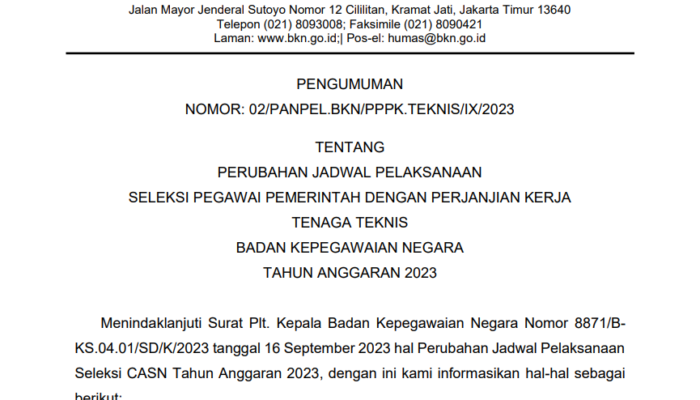 Pendaftaran PPPK Tenaga Teknis BKN 2023 Diundur, Berikut Jadwal Lengkapnya