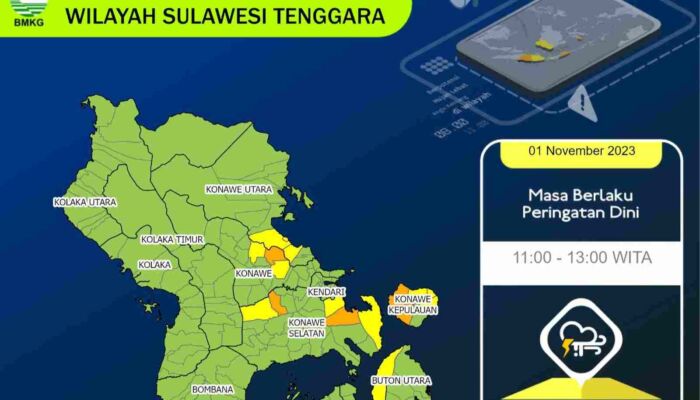 Prakiraan Cuaca BMKG Hari Ini, Sejumlah Daerah di Sultra Diprediksi Hujan