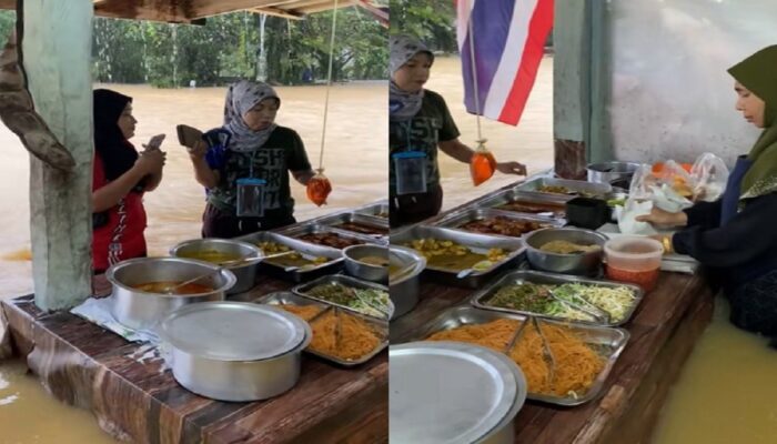 Viral! Penjual Nasi Kerabu Ini Nekat Jualan di Tengah Banjir