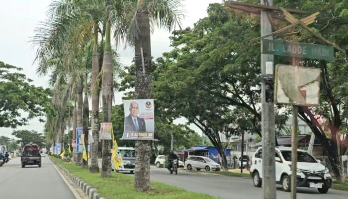 Bandel! Sudah Pernah Ditertibkan, APK Caleg Kembali Menjamur Di Jalan Bypas Kendari