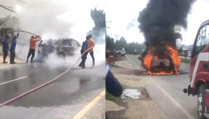 Breaking News! Sebuah Mobil Ludes Terbakar di Tengah Jalan di Poasia Kota Kendari