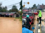 Banjir Rendam Ruas Jalan Perempatan Pasar Panjang Kendari, Lalu Lintas Macet