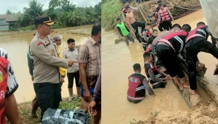 Kapolres Konawe Turun Langsung Bantu Warga Benahi Jembatan yang Rusak Akibat Banjir