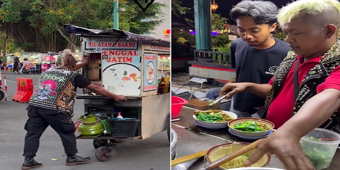 Nyentrik! Penjual Mie Ayam Ini Berpenampilan ala Anak Punk