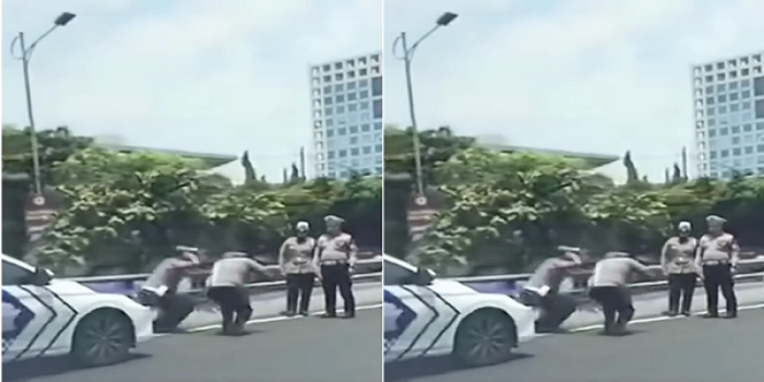 Viral! 2 Polisi Lalu Lintas Ini Dihukum Squat Jump di Jalan Tol